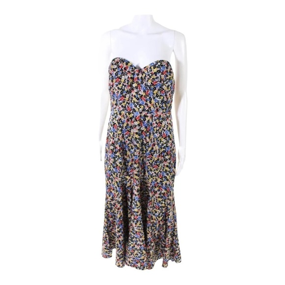 VERONICA BEARD Annika Black Floral Strapless High Slit Midi Dress Size 10 - Picture 13 of 16